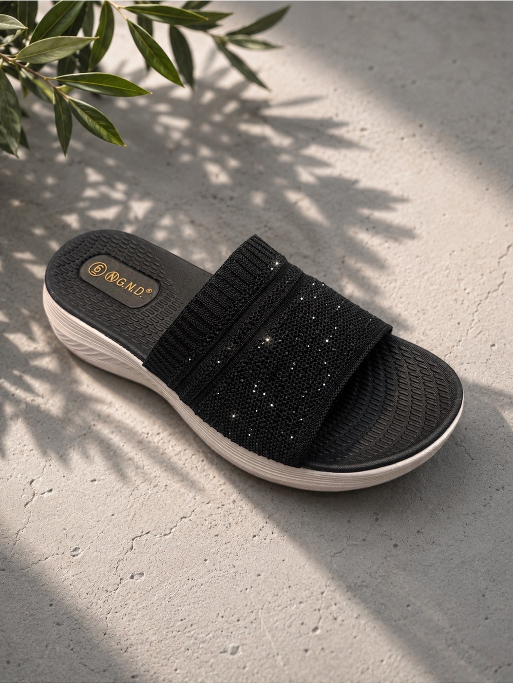 Sparkle Knit Slide Sandal - D.Beige